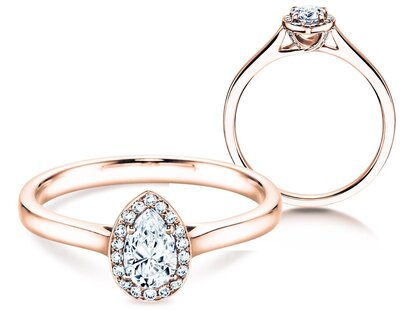 Bague de fiançailles Pear Shape en 14K or rose avec diamants 0,50ct G/SI