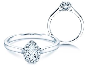 Bague de fiançailles Pear Shape en 14K or blanc avec diamants 0,50ct G/SI