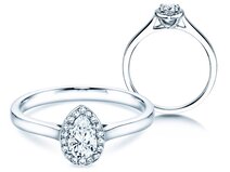 Bague de fiançailles Pear Shape en 9K or blanc avec diamants 0,65ct G/SI