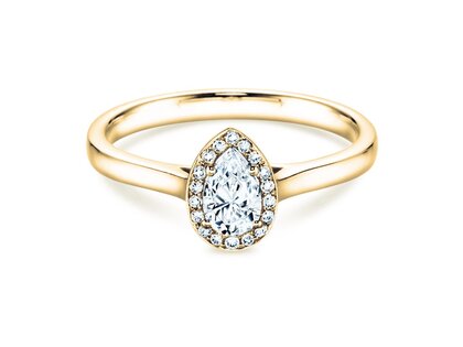 Bague de fiançailles Pear Shape en 9K or jaune avec diamants 0,40ct G/SI