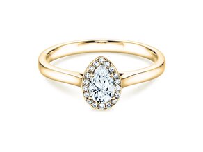Bague de fiançailles Pear Shape en 9K or jaune avec diamants 0,40ct G/SI
