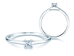 Bague de fiançailles Princess dans Argent 925/- avec diamant 0,15ct G/SI