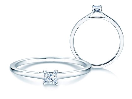 Bague de fiançailles Princess dans Argent 925/- avec diamant 0,15ct G/SI