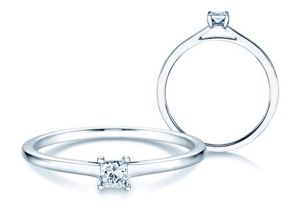 Bague de fiançailles Princess dans Argent 925/- avec diamant 0,15ct G/SI