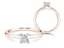 Bague de fiançailles Princess en 9K or rose avec diamant 0,15ct G/SI