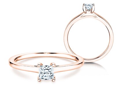 Bague de fiançailles Princess en 9K or rose avec diamant 0,15ct G/SI