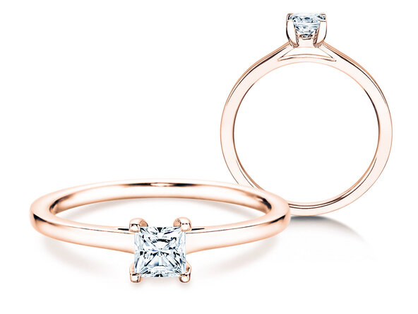 Bague de fiançailles Princess en 9K or rose avec diamant 0,15ct G/SI