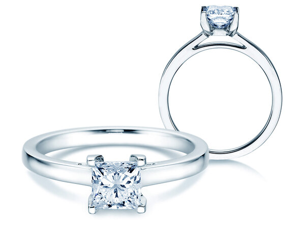 Bague de fiançailles Princess en 14K or blanc avec diamant 1,50ct G/SI