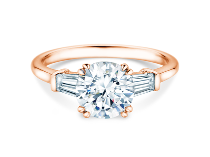 Bague de fiançailles Round Brilliant Tapered Baguette  en or rose