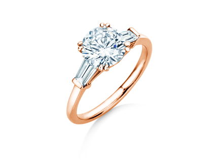 Bague de fiançailles Round Brilliant Tapered Baguette  en or rose