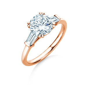 Bague de fiançailles Round Brilliant Tapered Baguette  en or rose