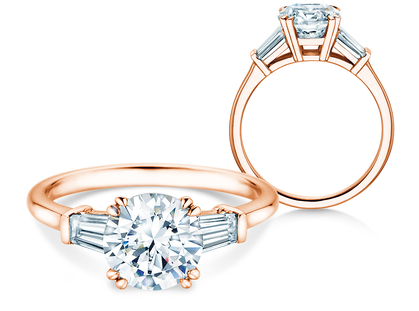 Bague de fiançailles Round Brilliant Tapered Baguette  en or rose