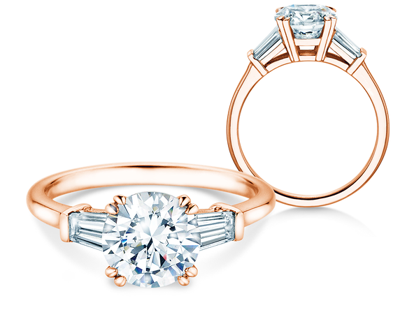 Bague de fiançailles Round Brilliant Tapered Baguette  en or rose