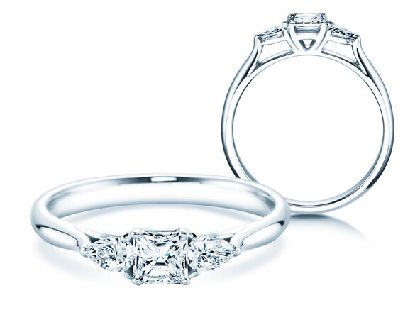 Bague de fiançailles Vivid Asscher en 14K or blanc avec diamants 0,53ct G/SI