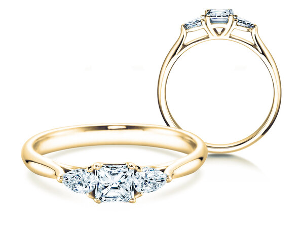 Bague de fiançailles Vivid Asscher en 14K or jaune avec diamants 0,53ct G/SI