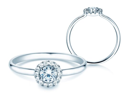 Bague de fiançailles Flower en 9K or blanc avec diamants 0,33ct G/SI