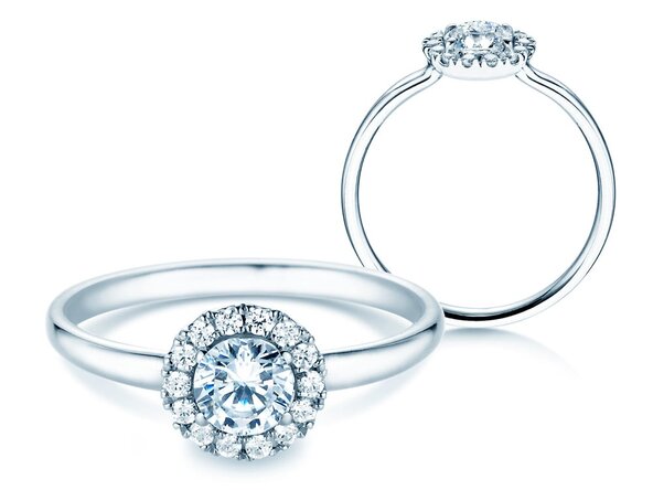 Bague de fiançailles Flower en 18K or blanc avec diamants 0,77ct G/SI