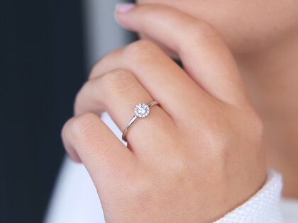 Bague de fiançailles Flower en 14K or blanc avec diamants 0,33ct G/SI