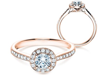Bague de fiançailles Halo Classic dans 18K or rose avec diamants 0,78ct G/SI