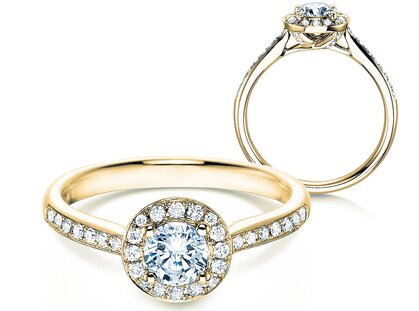Bague de fiançailles Halo Classic dans 18K or jaune avec diamants 0,78ct G/SI