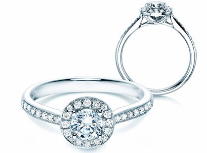 Bague de fiançailles Halo Classic dans 18K or blanc avec diamants 0,78ct G/SI