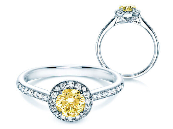 Bague de fiançailles Halo Intense en 18K or blanc avec diamants 0,78ct