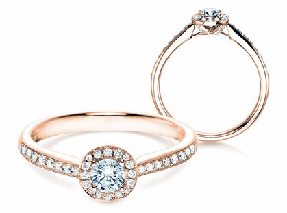 Bague de fiançailles Halo Petite dans 18K or rose avec diamants 0,50ct G/SI