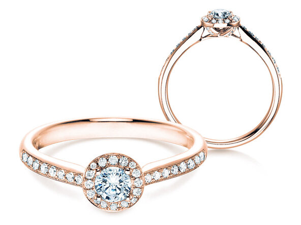 Bague de fiançailles Halo Petite dans 18K or rose avec diamants 0,50ct G/SI