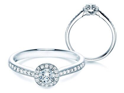 Bague de fiançailles Halo Petite dans 18K or blanc avec diamants 0,50ct G/SI