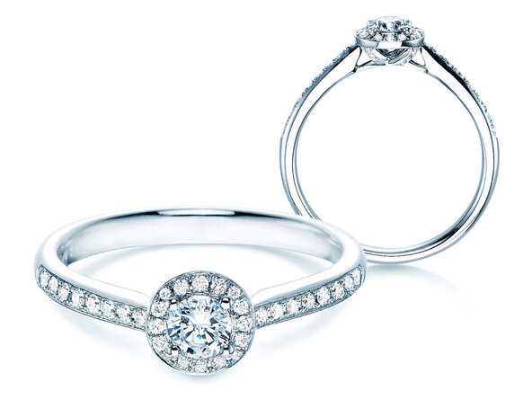 Bague de fiançailles Halo Petite dans 18K or blanc avec diamants 0,50ct G/SI