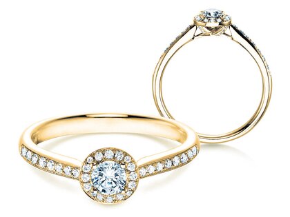 Bague de fiançailles Halo Petite dans 18K or jaune avec diamants 0,50ct G/SI