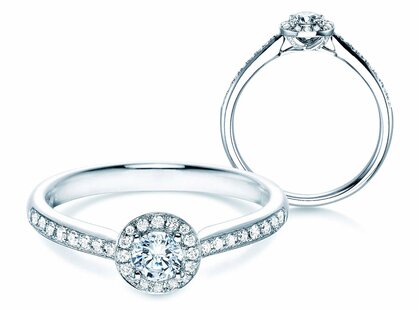 Bague de fiançailles Halo Petite dans 18K or blanc avec diamants 0,50ct