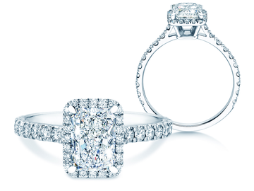 Bague de fiançailles Radiant Halo Pavé en 14K or blanc avec diamants 2,02ct G/SI