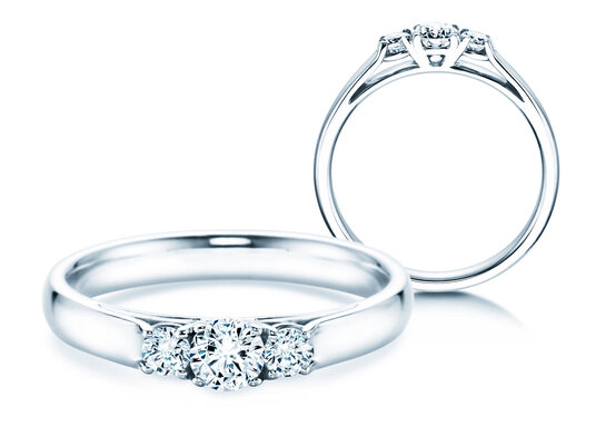 Bague de fiançailles 3 Stones en 9K or blanc avec diamants 0,11ct G/SI