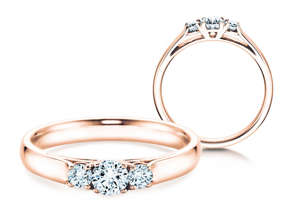 Bague de fiançailles 3 Stones dans 14K or rose avec diamants 0,40ct G/SI