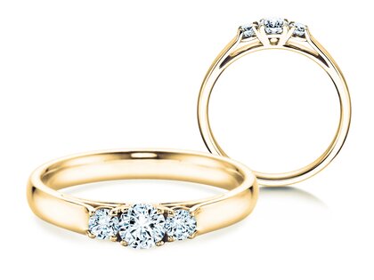 Bague de fiançailles 3 Stones dans 14K or jaune avec diamants 0,40ct G/SI