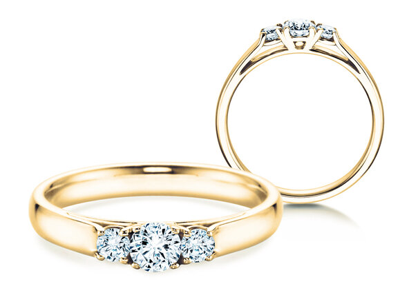Bague de fiançailles 3 Stones dans 14K or jaune avec diamants 0,40ct G/SI