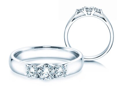 Bague de fiançailles 3 Stones dans 18K or blanc avec diamants 0,40ct G/SI