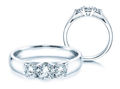 Bague de fiançailles 3 Stones dans 18K or blanc avec diamants 0,75ct