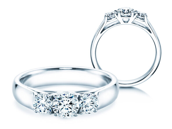 Bague de fiançailles 3 Stones dans 18K or blanc avec diamants 1,00ct G/SI