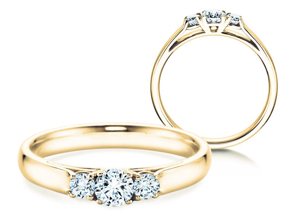 Bague de fiançailles 3 Stones dans 14K or jaune avec diamants 0,20ct G/SI