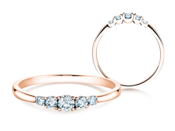 Bague de fiançailles 5 Diamonds dans 18K or rose avec diamants 0,15ct G/SI