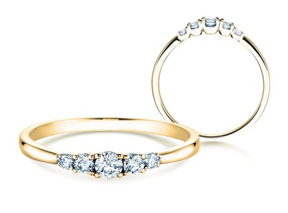 Bague de fiançailles 5 Diamonds dans 14K or jaune avec diamants 0,15ct G/SI