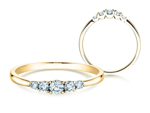 Bague de fiançailles 5 Diamonds dans 14K or jaune avec diamants 0,15ct G/SI
