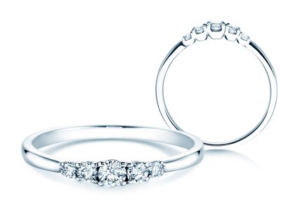 Bague de fiançailles 5 Diamonds dans 18K or blanc avec diamants 0,25ct G/SI