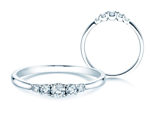 Bague de fiançailles 5 Diamonds dans 18K or blanc avec diamants 0,25ct G/SI