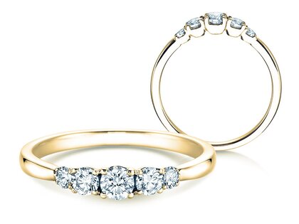 Bague de fiançailles 5 Diamonds dans 18K or jaune avec diamants 0,40ct G/SI