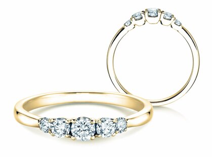 Bague de fiançailles 5 Diamonds dans 18K or jaune avec diamants 0,40ct G/SI