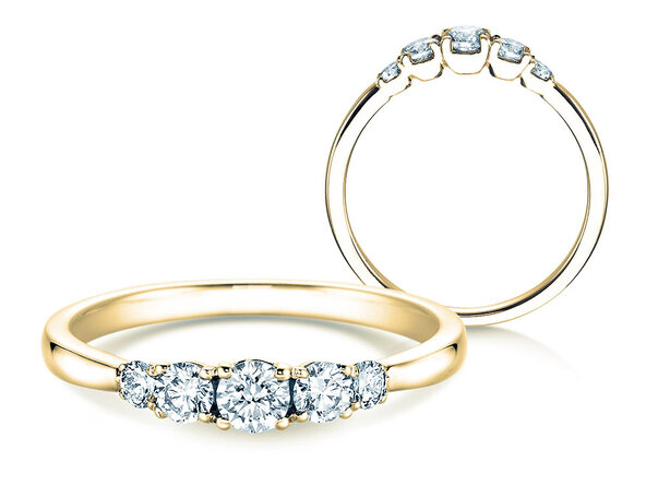 Bague de fiançailles 5 Diamonds dans 18K or jaune avec diamants 0,40ct G/SI