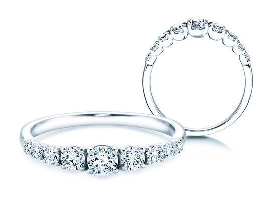 Bague de fiançailles 9 Diamonds dans 14K or blanc avec diamants 0,27ct G/SI